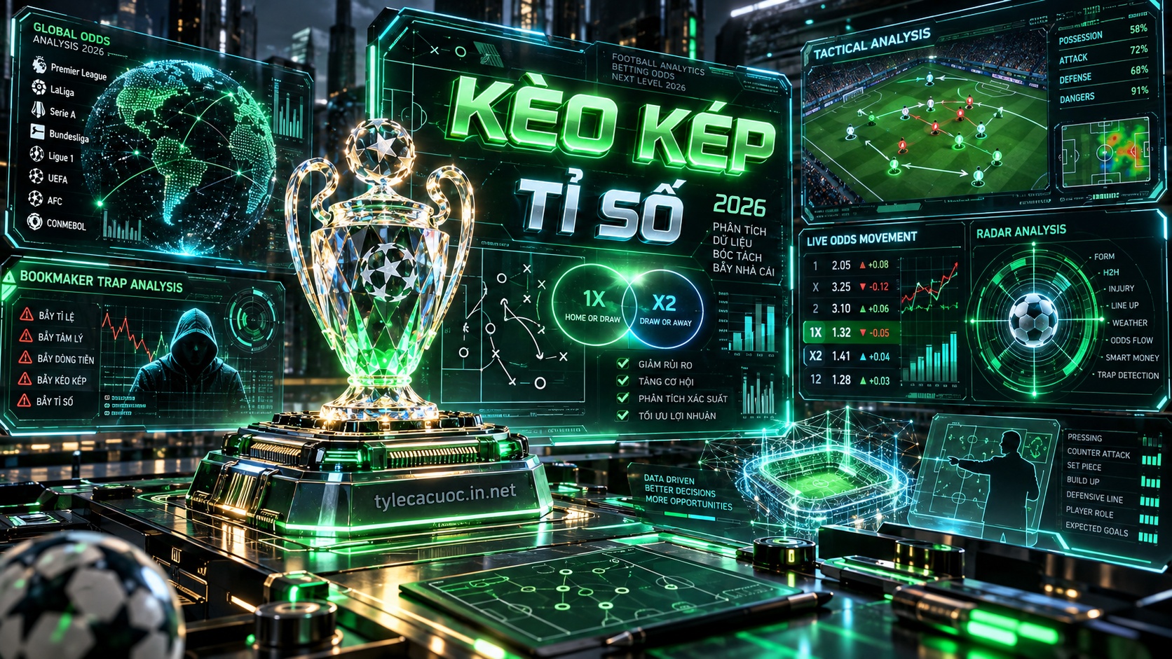 Bảng dữ liệu soi kèo cơ hội kép phát sáng màu xanh neon phân tích bẫy nhà cái