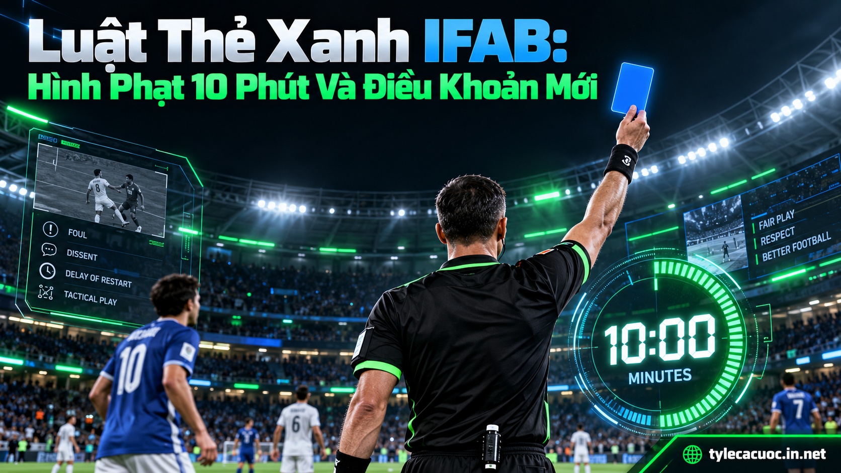 Trọng tài rút thẻ xanh IFAB áp dụng hình phạt 10 phút rời sân trong bóng đá hiện đại