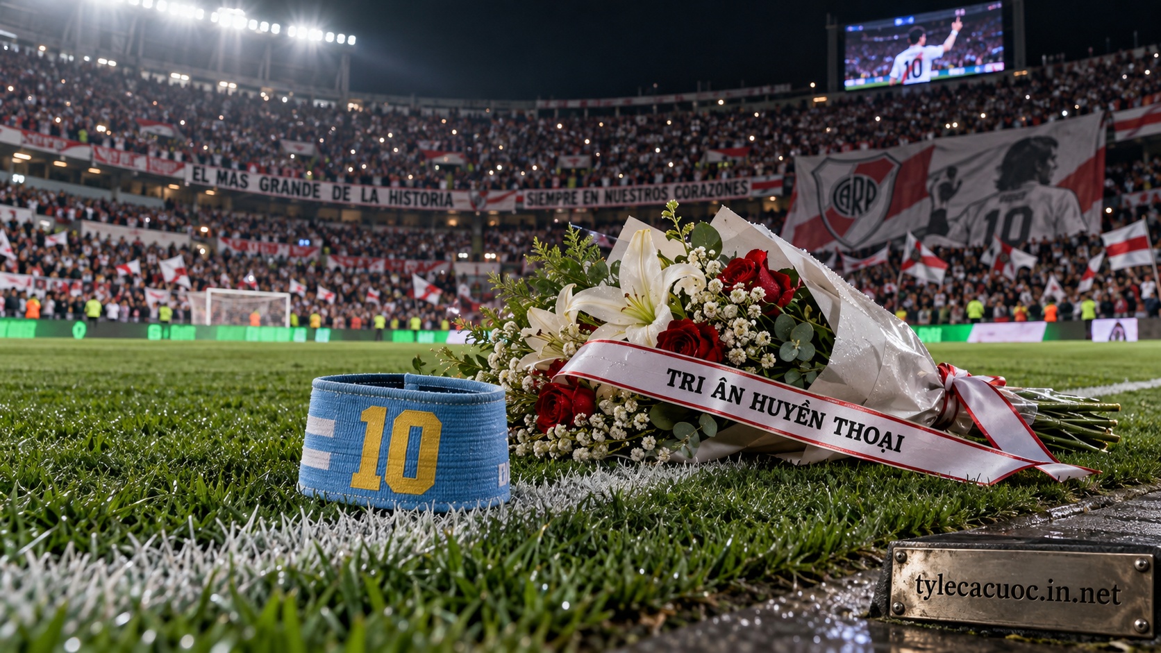 Chiếc băng đội trưởng số 10 trên thảm cỏ sân vận động đêm ngày messi chia tay đt argentina