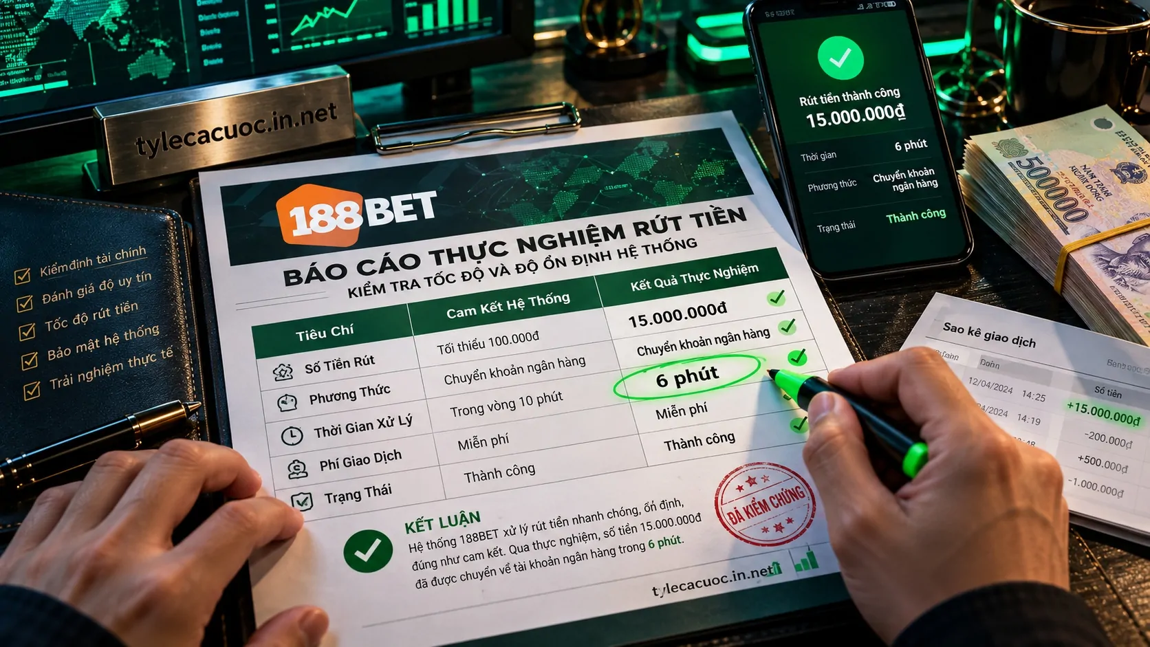 Bảng dữ liệu thực nghiệm tốc độ rút tiền 6 phút giải đáp thắc mắc nhà cái 188bet có uy tín không