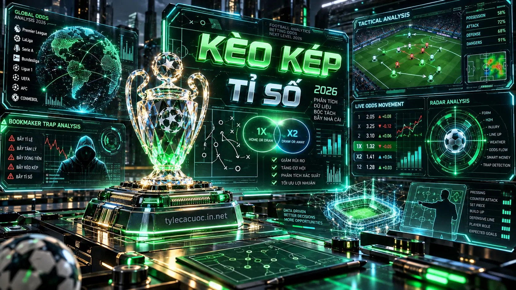 Bảng dữ liệu soi kèo cơ hội kép phát sáng màu xanh neon phân tích bẫy nhà cái