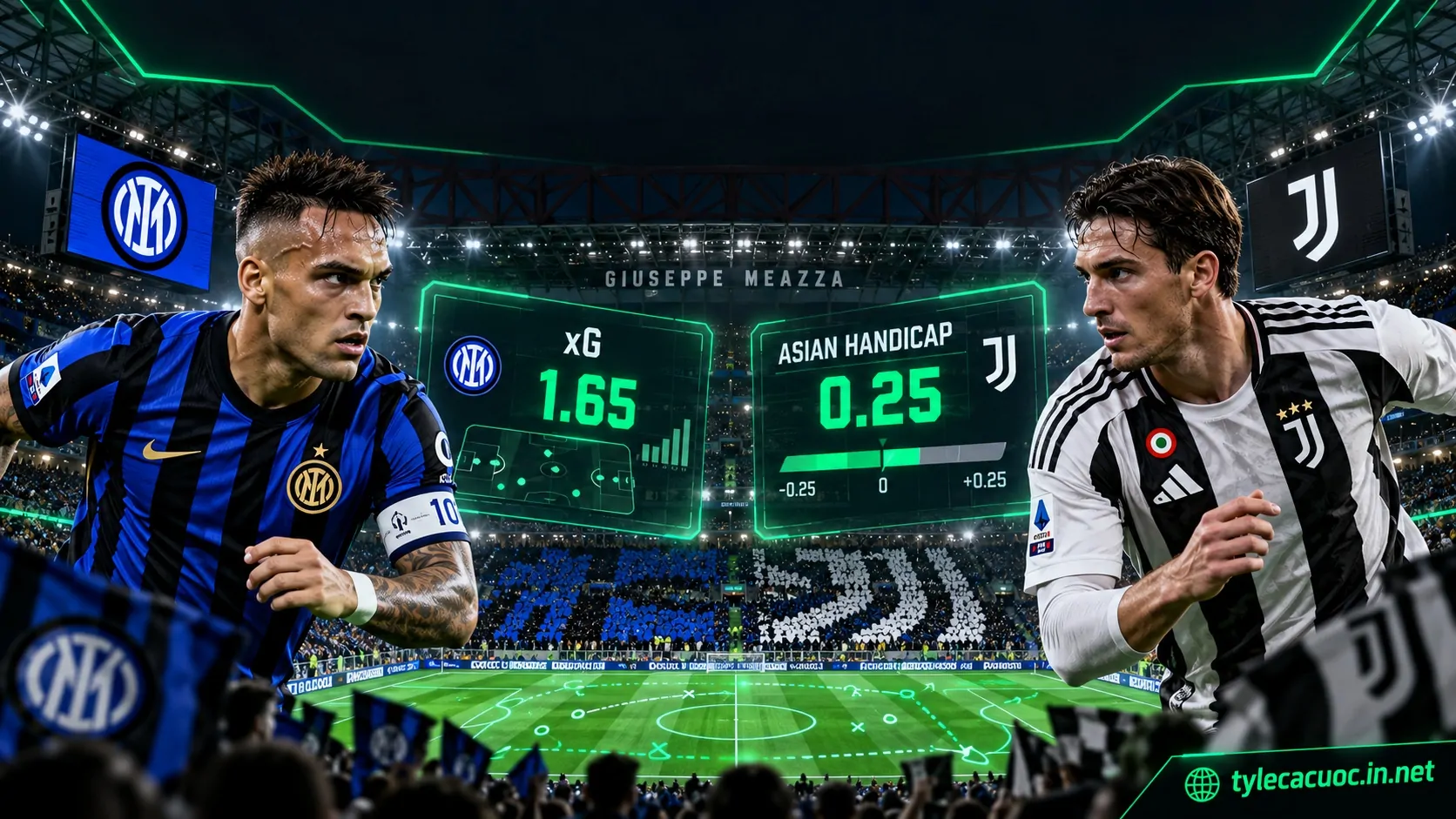 Phân tích soi kèo Inter Milan vs Juventus với thông số xG 1.65 và biến động kèo chấp 0.25 trái